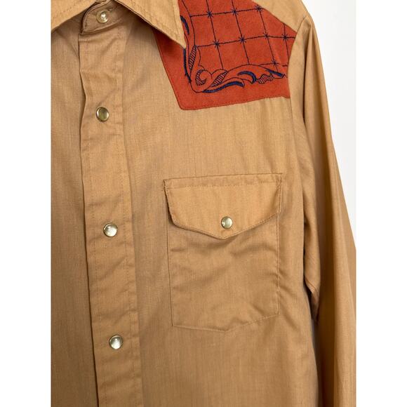 70's Easy Does It Western Pearl Snap Shirt Embroidered Yoke USA cowboycore M - Picture 8 of 14